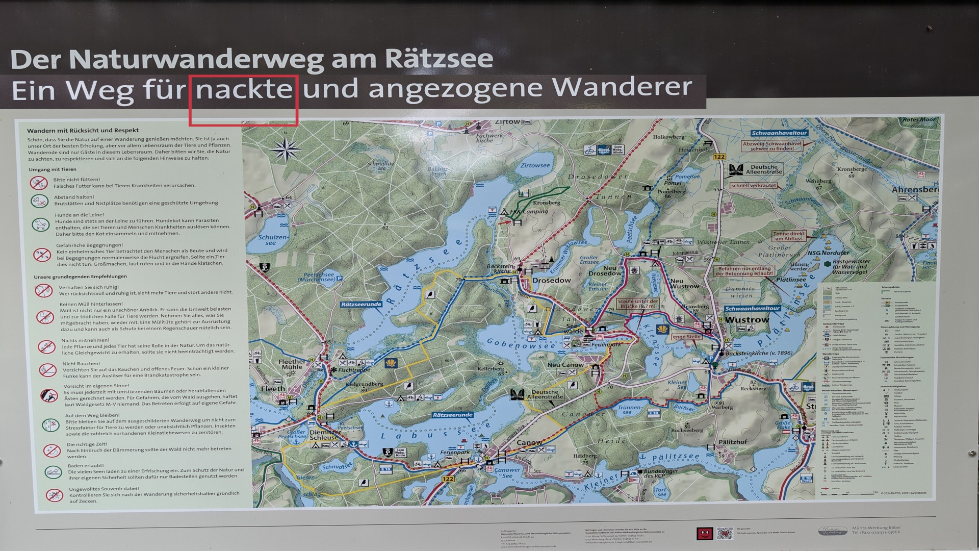 Wanderkarte für nackte und angezogene Wanderer am Rätzsee